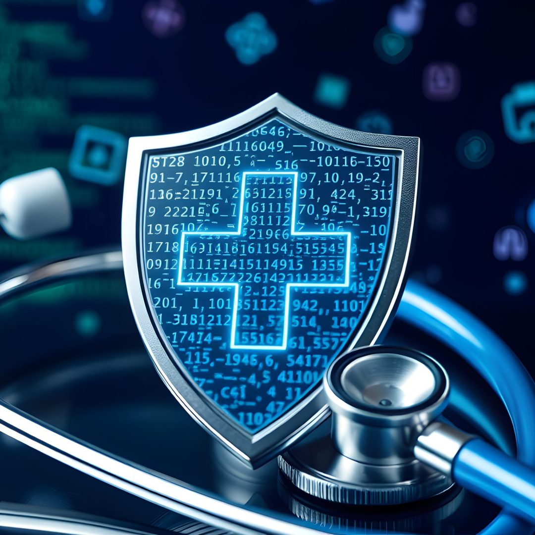 Digital Healthcare Security Shield With Stethoscope