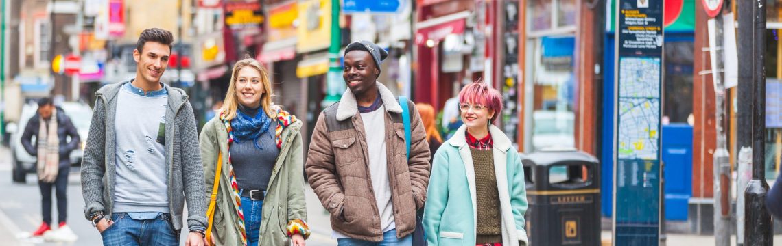 Group of young friends walking in London